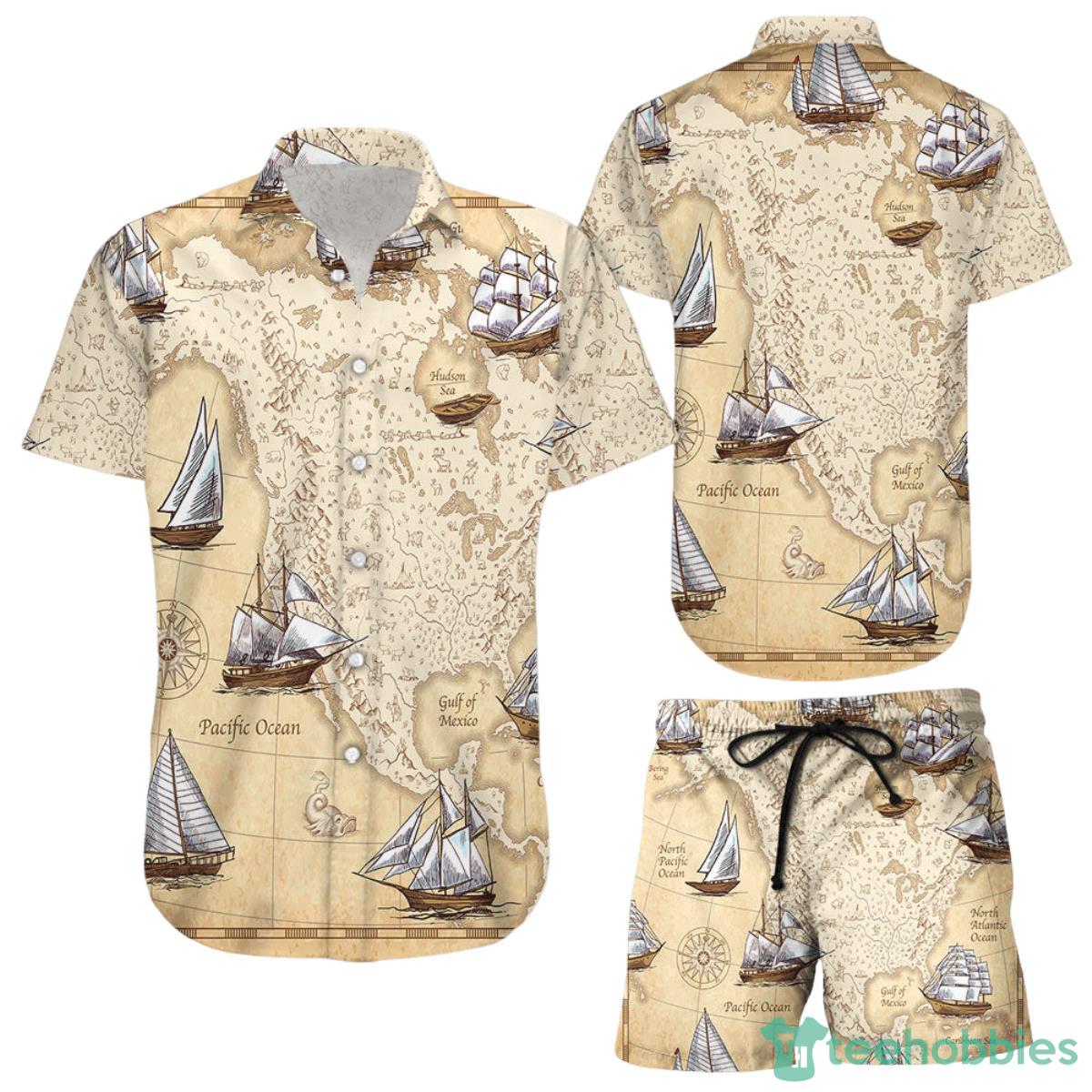 Boat Hawaiian Shirt Map Sailing Boat Vintage Presents For Summer Holidays Product Photo 1