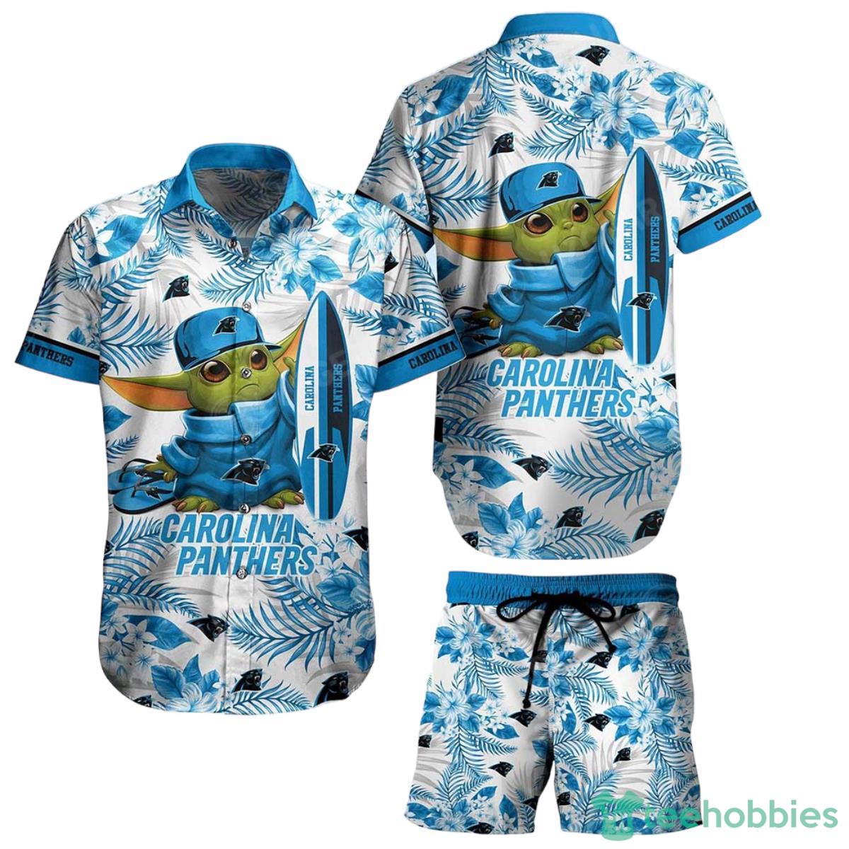 Carolina Panthers NFL Baby Yoda Hawaiian Shirt And Short Style Tropical Pattern Summer Best Gift For Fan Product Photo 1