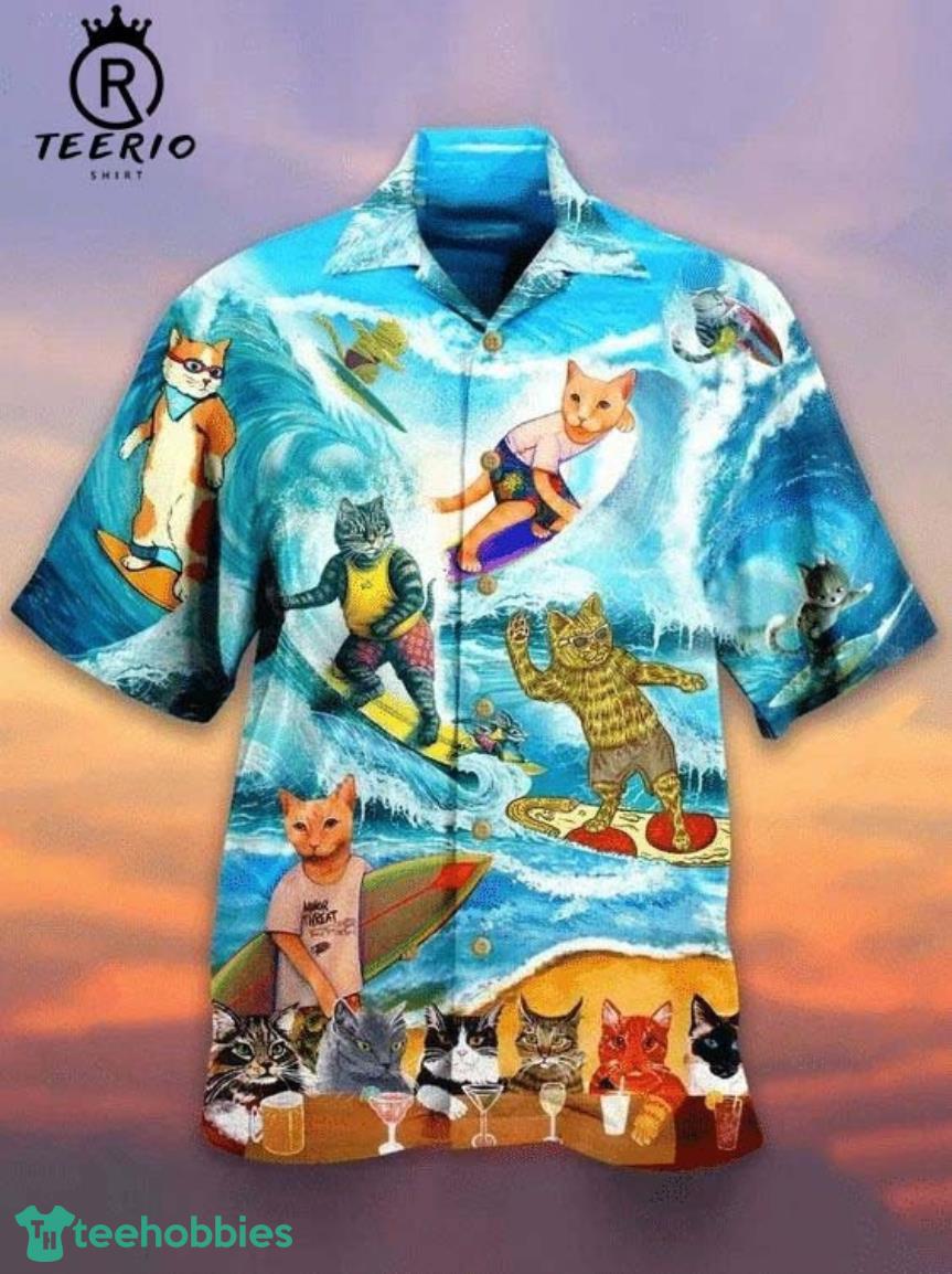 Cat Surfing Hawaiian Shirt For Men And Women, Cat Hawaiian Shirt, Product Photo 1