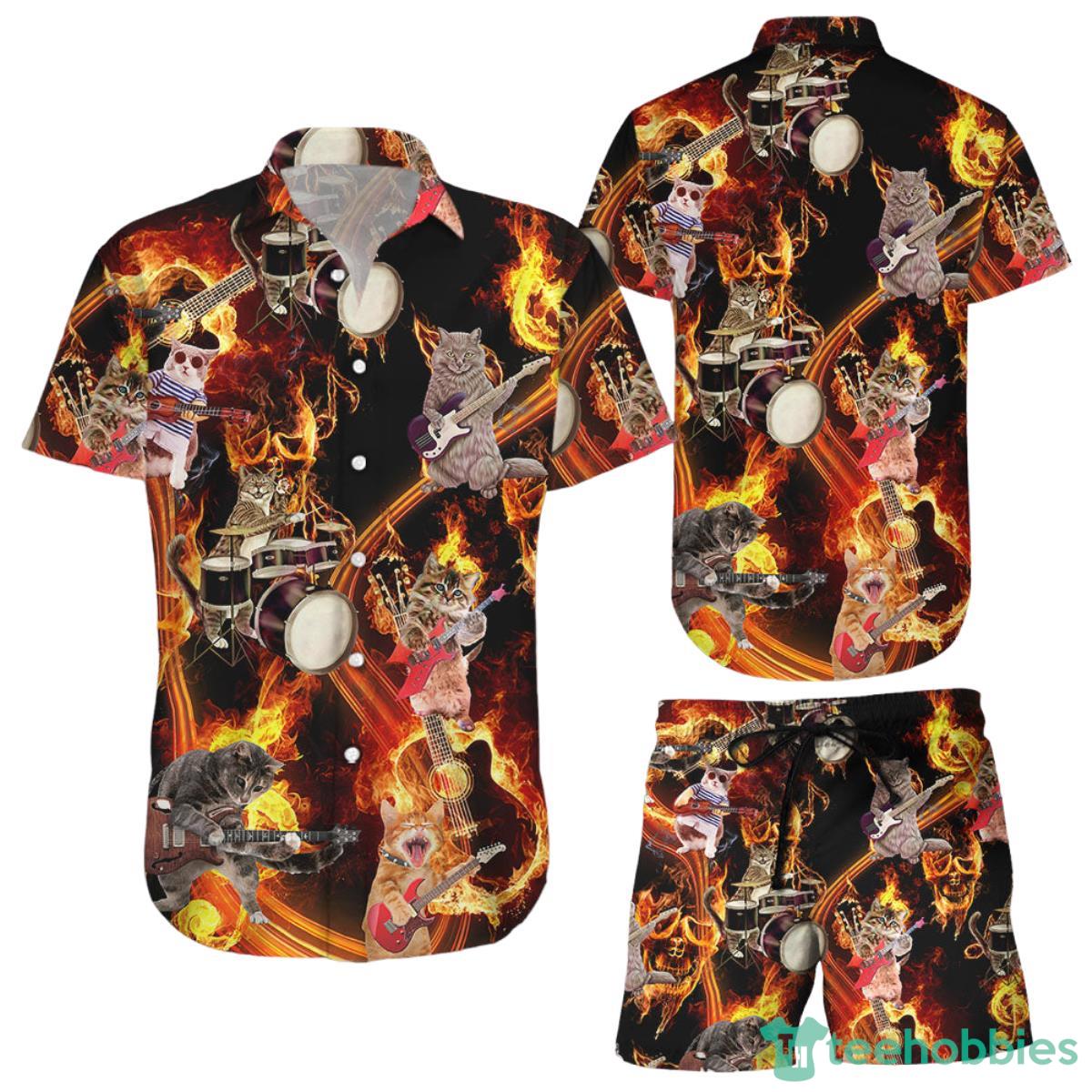 Cat Themed Hawaiian Shirt Cats Play Musical Instruments Hawaiian Shirt Good Presents For Cat Lovers Product Photo 1