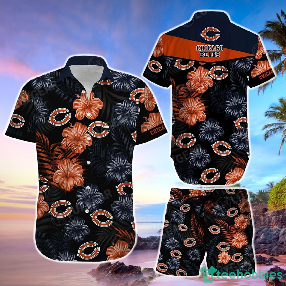 Chicago Bears NFL Football Hawaiian Shirt Short Summer With Flower Graphic Retro Sunset Hawaii Product Photo 1