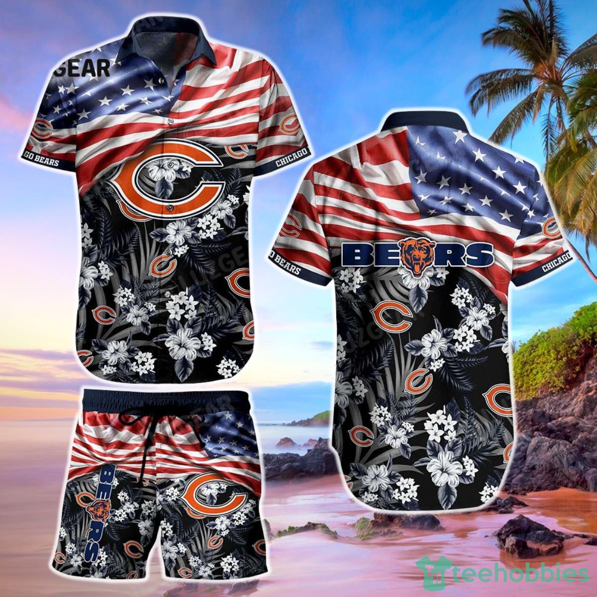 Chicago Bears NFL Hawaiian Shirt And Short Summer Tropical Pattern US Flag Best Gift For Sports Product Photo 1