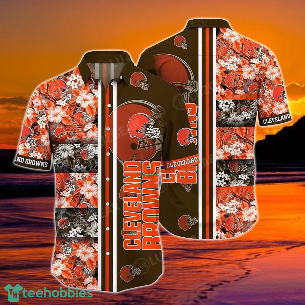 Cleveland Browns NFL Graphic Tropical Patterns Hawaiian Shirt, 3D Printed Beach Shirt Summer Best Gift For Fans Product Photo 1