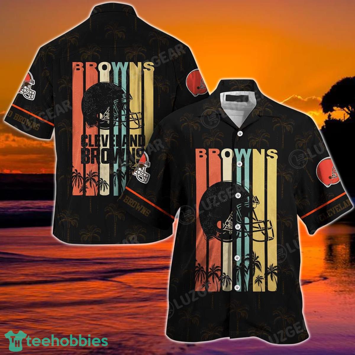 Cleveland Browns NFL Hawaii Beach Shirt Retro Vintage Summer Short Sleeve Button Hawaiian Shirt Product Photo 1