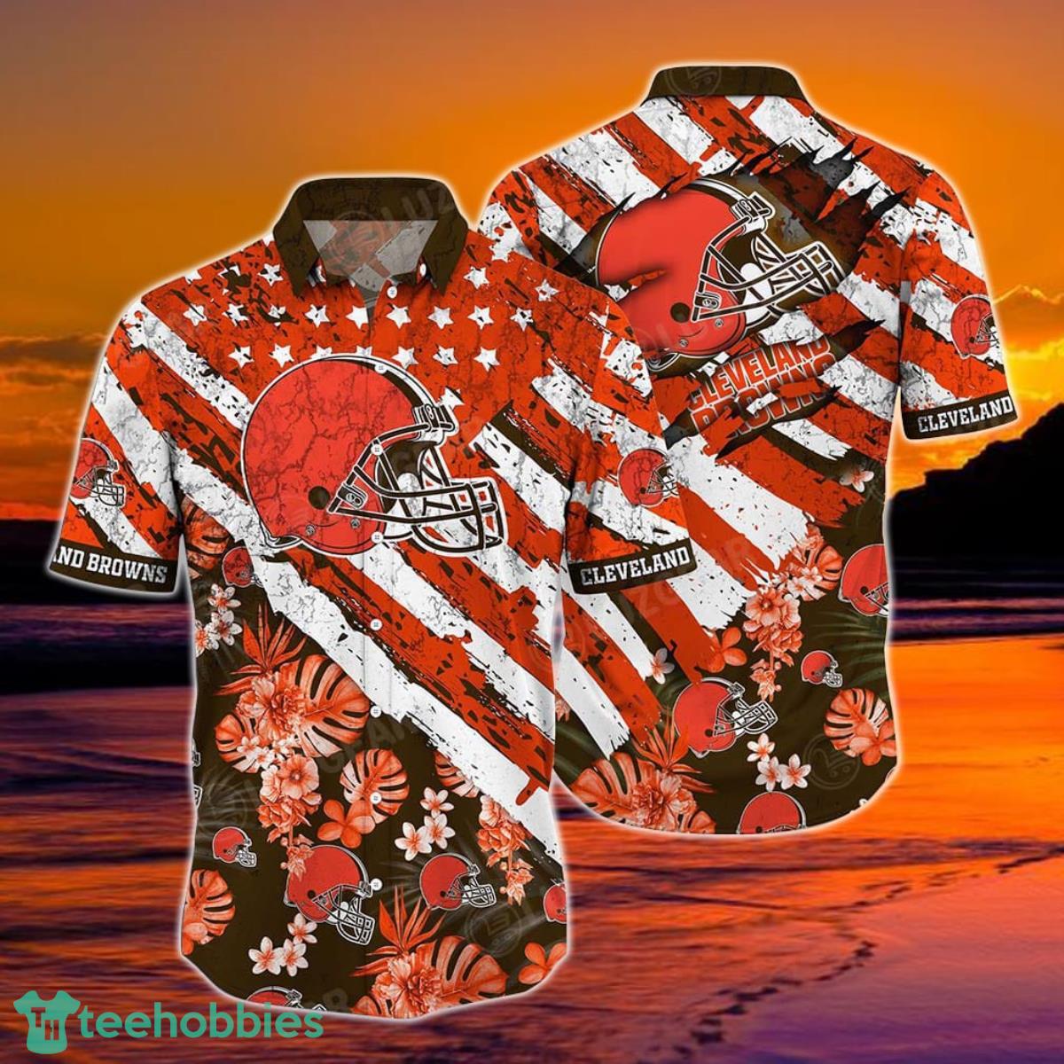 Cleveland Browns NFL Hawaiian Floral Print American Flag Beach Shirt Short Style Hot Trending Summer Product Photo 1