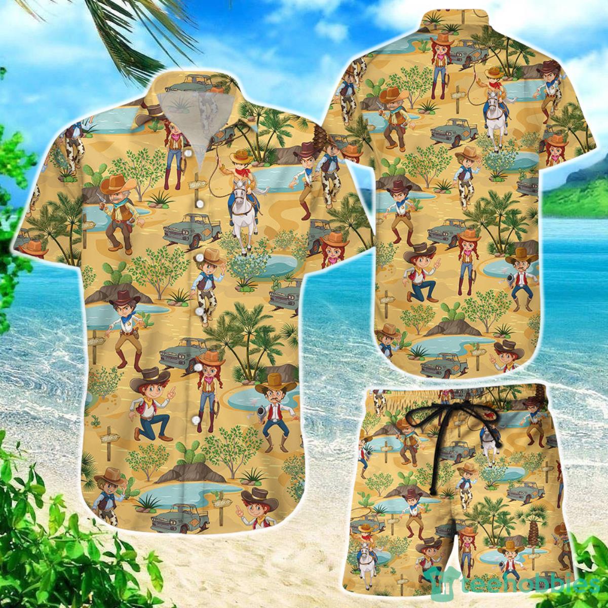 Cowboy Hawaiian Shirt Cowboy Shootin Riding Horse Desert Yellow Hawaii Shirt Gift Ideas For Cowboy Lovers Product Photo 1