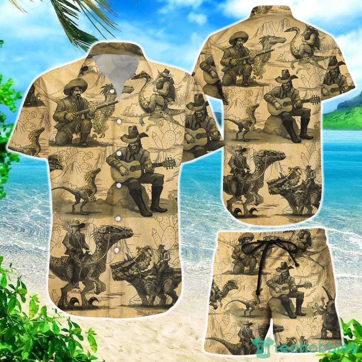 Cowboy Hawaiian Shirt Guitar Cowboy And Dinosaurs Of The Wild Hawaii Shirt Beach Inspired Gifts Product Photo 1