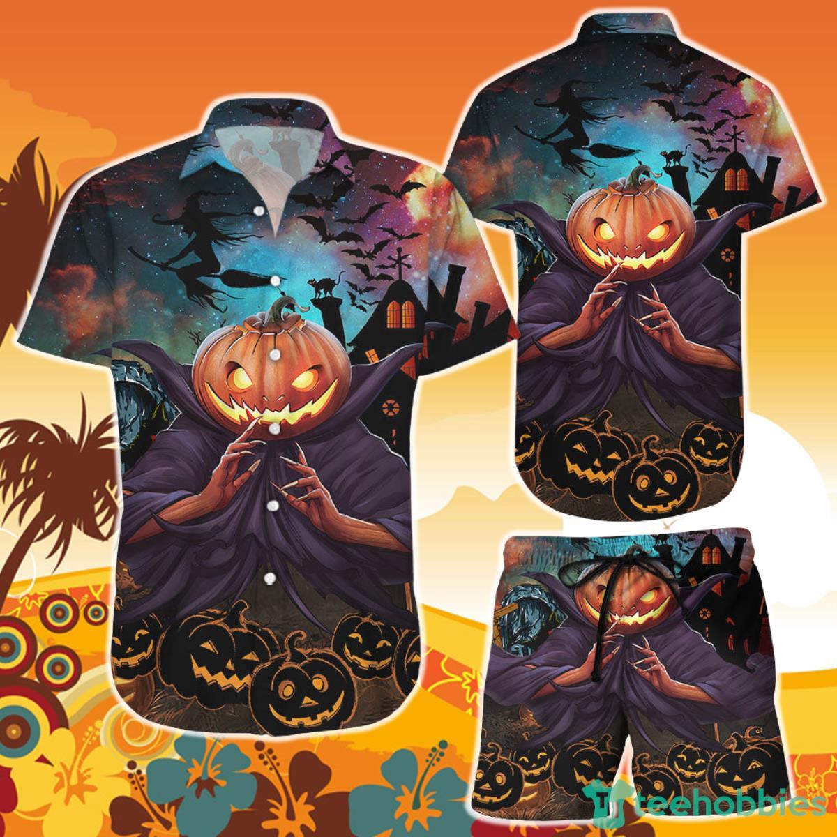 Creep Halloween Pumpkin Button Down Shirt and Short Spooky Gift Product Photo 1