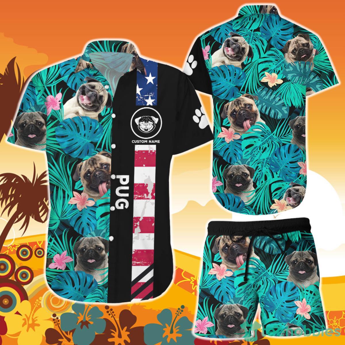 Cute Pug Pog Beach Tropical Button Down Shirt and Short Pug Gifts For Pug Lovers Product Photo 1
