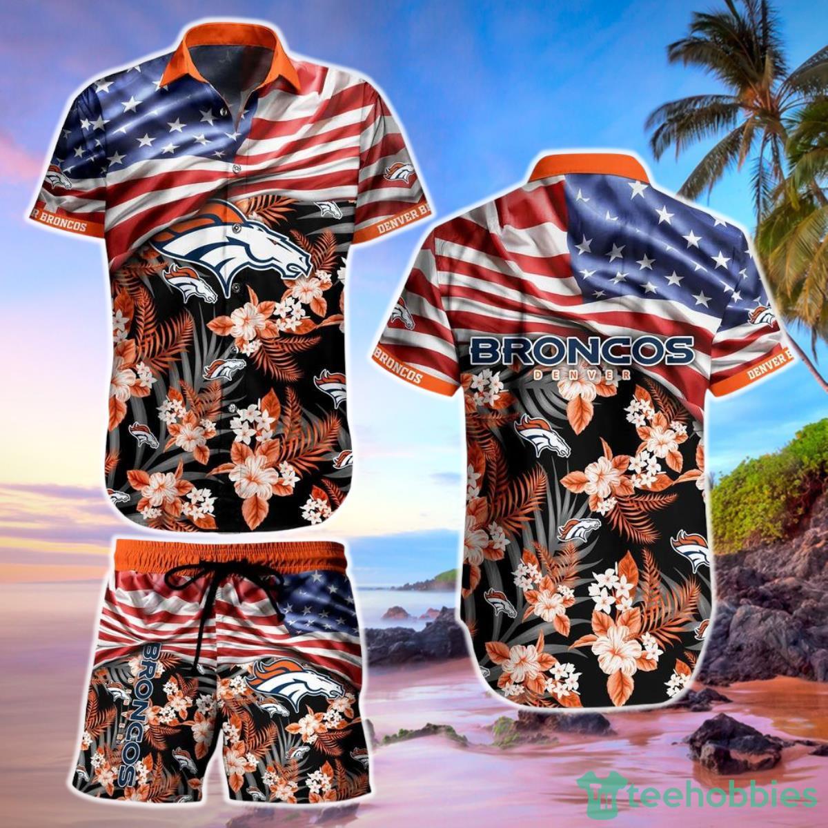 Denver Broncos NFL Hawaiian Shirt And Short Summer Tropical Pattern US Flag Best Gift For Sports Product Photo 1