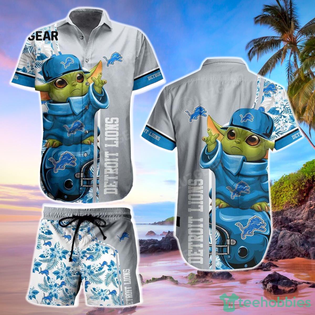 Detroit LionsFootball NFL Baby Yoda Hawaiian Shirt And Short New Collection Summer Perfect Gift For Fan Product Photo 1
