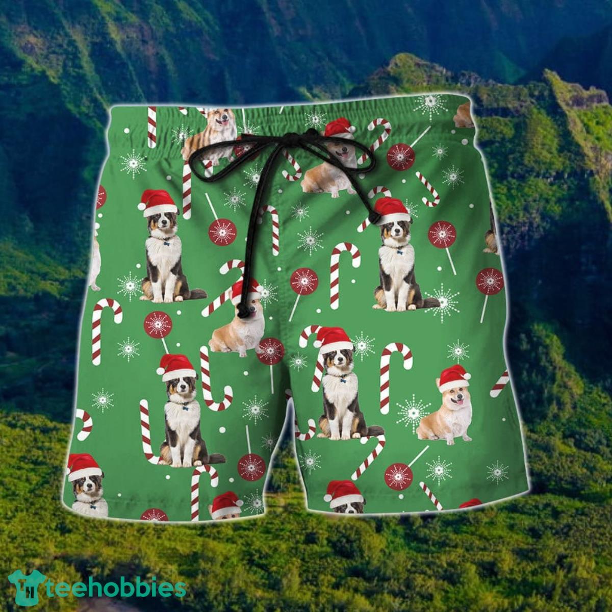 Dog Wearing Christmas Hat Hawaii Shirt And Short For Men And Women Product Photo 2