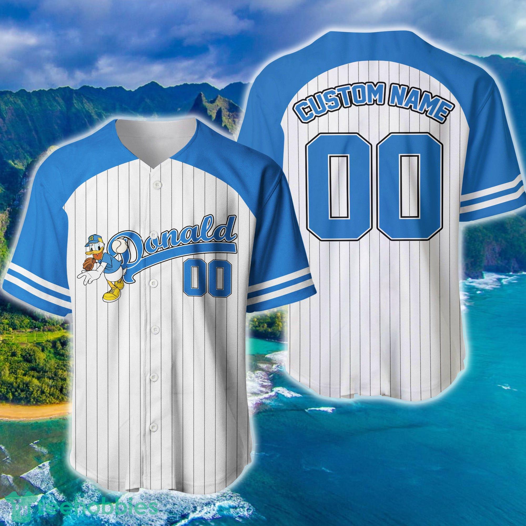 Donald Duck Striped Blue White Baseball Jersey Personalized