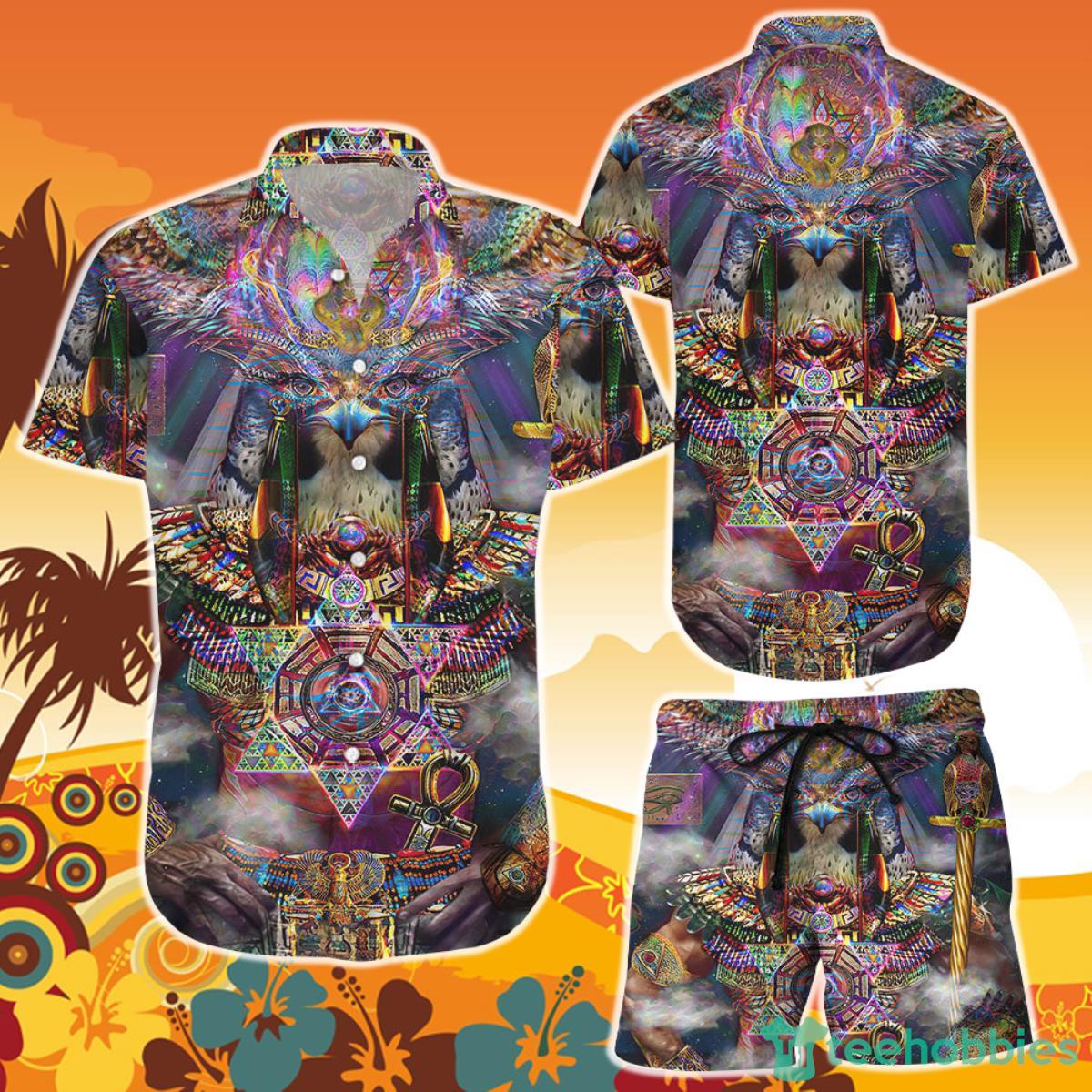 Egyptian Owl Galaxy Button Down Shirt and Short Product Photo 1