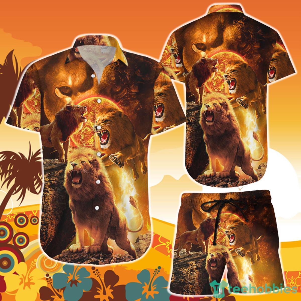Fire Lion Roaring Hawaiian Shirt and Short Gifts For Lion Lovers Product Photo 1