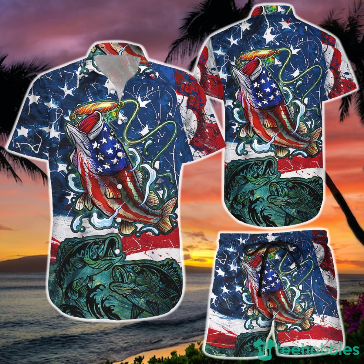 Fishing American USA Flag Hawaii Shirt  and Short Cool Fishing Gifts Product Photo 1