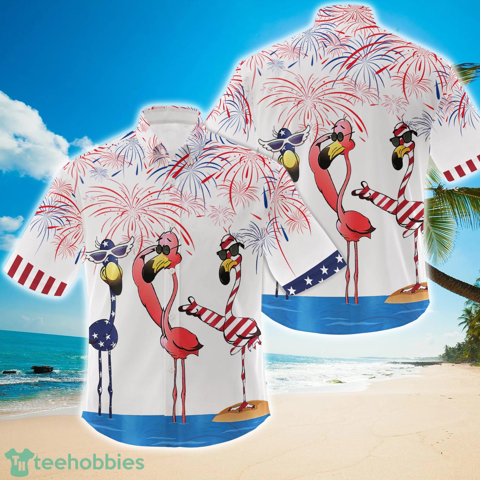 Flamingo Fireworks Independence Day Is Coming Hawaiian Shirt Product Photo 1