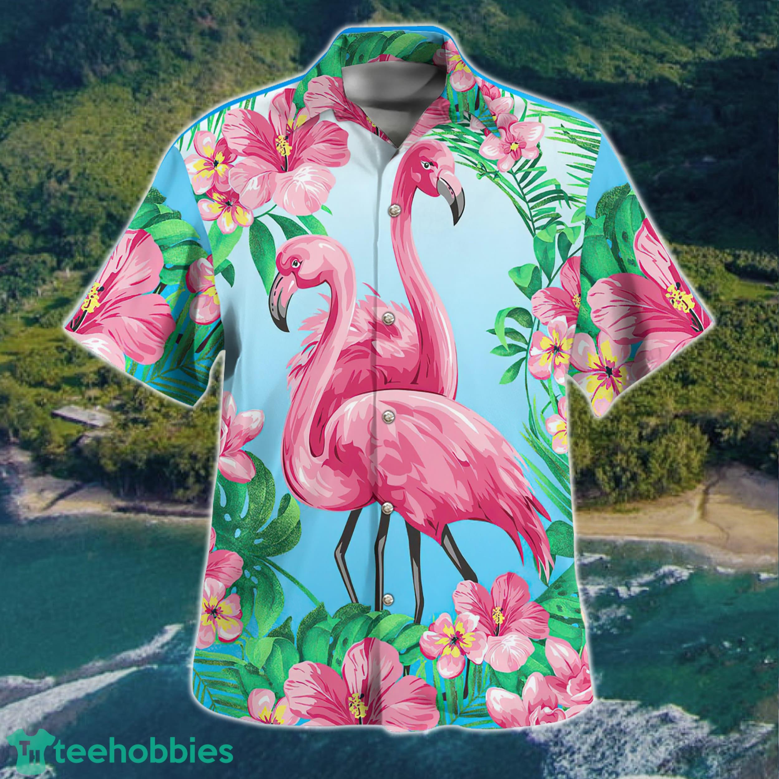 Flamingo Green Leaf Tropical Hawaiian Shirt Product Photo 1