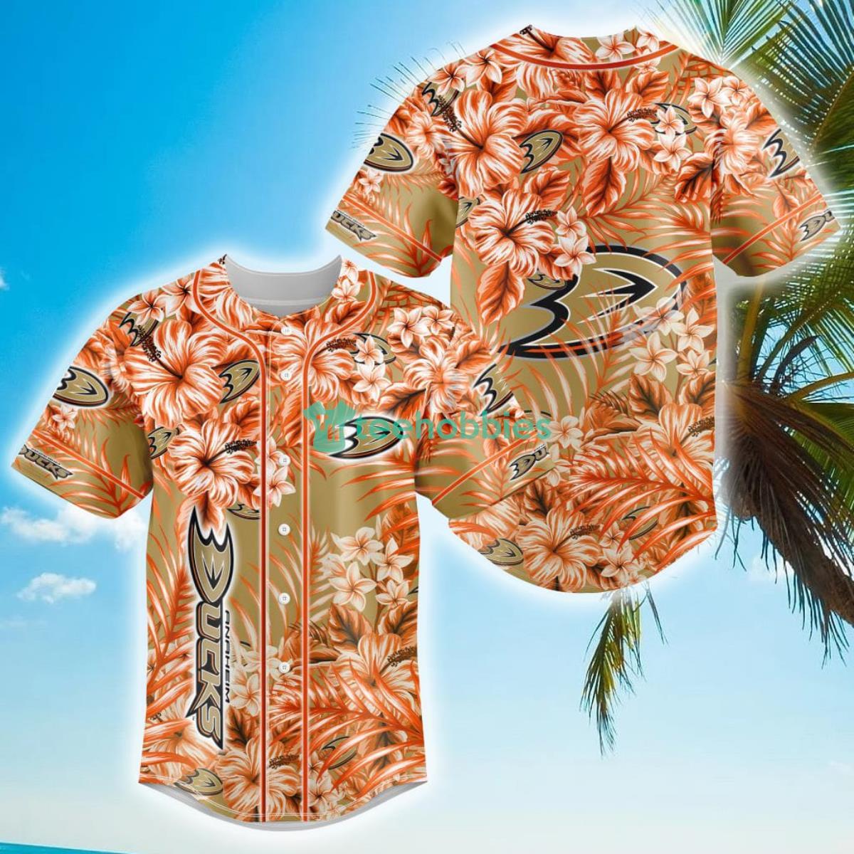 Floral NHL Anaheim Ducks Hawaiian Design Baseball Jersey For Men And Women Product Photo 1