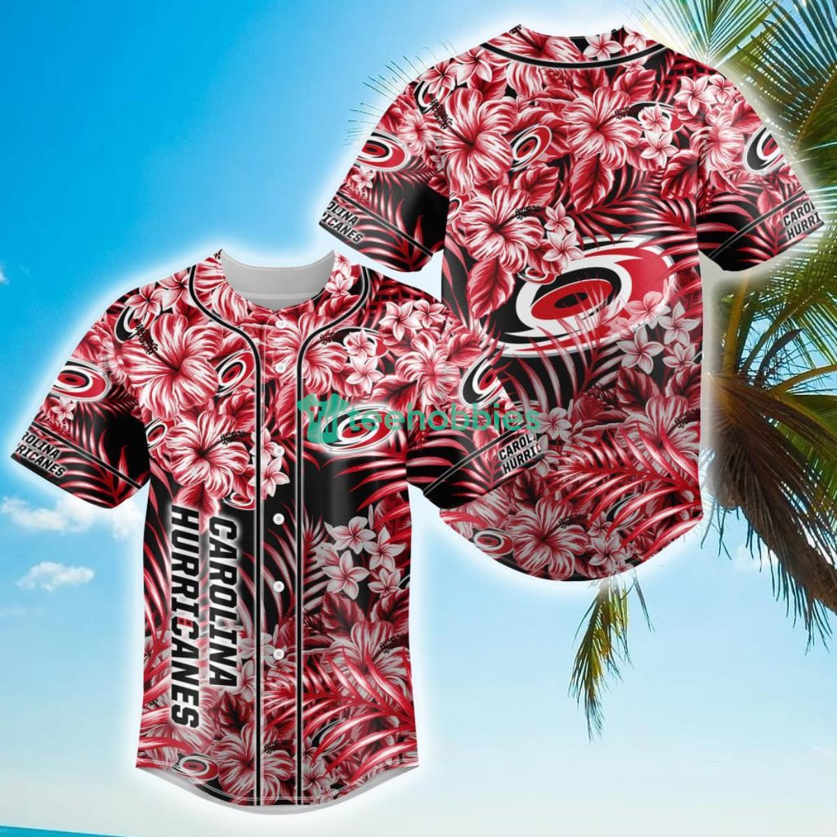 Floral NHL Carolina Hurricanes Hawaiian Design Baseball Jersey For Men And Women Product Photo 1