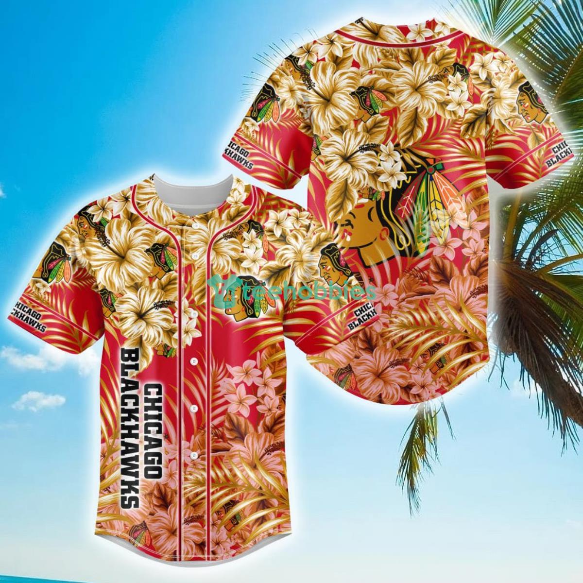 Floral NHL Chicago Blackhawks Hawaiian Design Baseball Jersey For Men And Women Product Photo 1