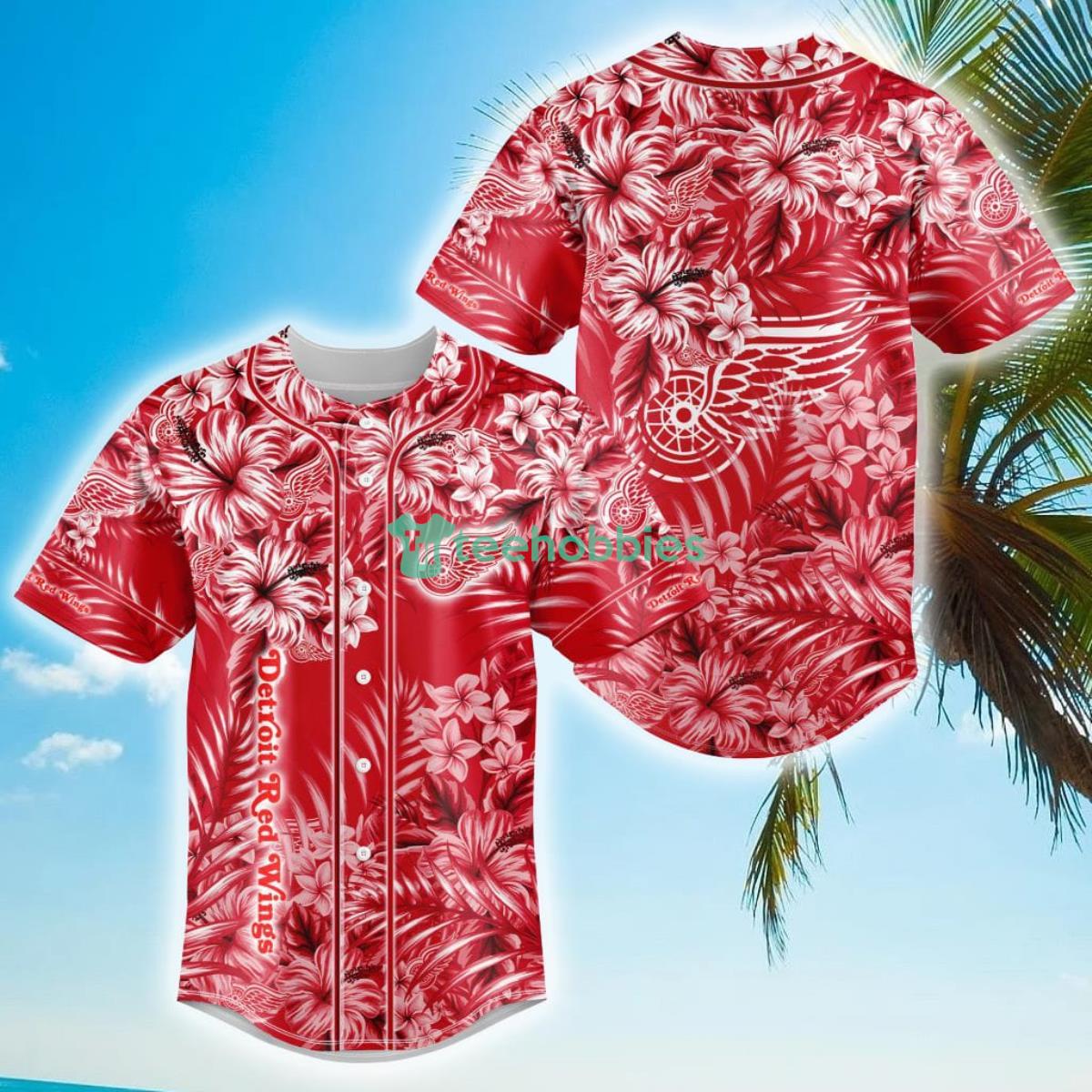 Floral NHL Detroit Red Wings Hawaiian Design Baseball Jersey For Men And Women Product Photo 1