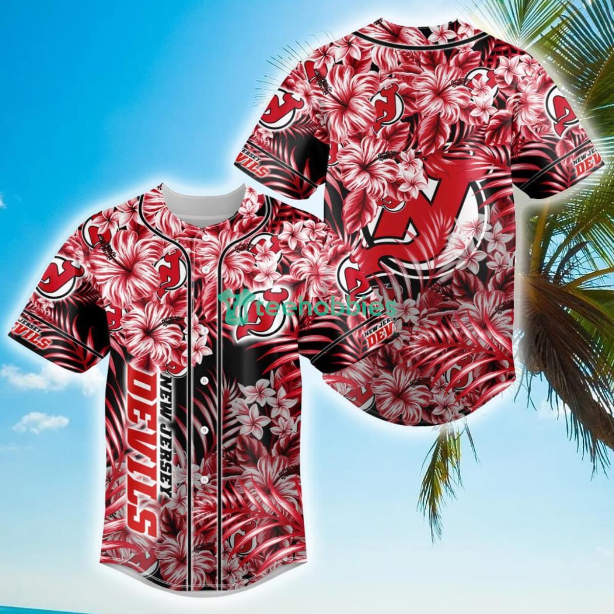 Floral NHL New Jersey Devils Hawaiian Design Baseball Jersey For Men And Women Product Photo 1
