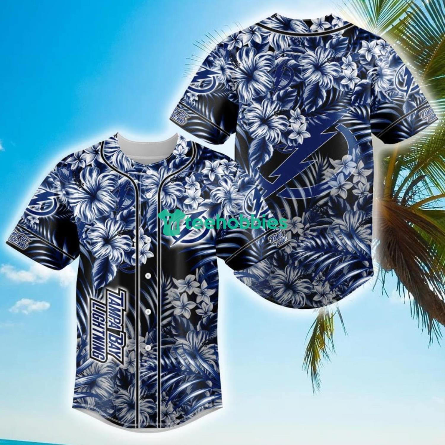 Floral NHL Tampa Bay Lightning Hawaiian Design Baseball Jersey For Men And Women Product Photo 1