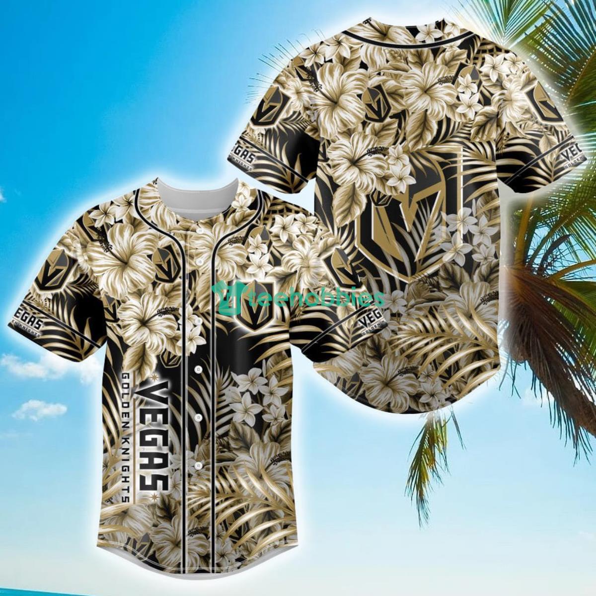 Floral NHL Vegas Golden Knights Hawaiian Design Baseball Jersey For Men And Women Product Photo 1