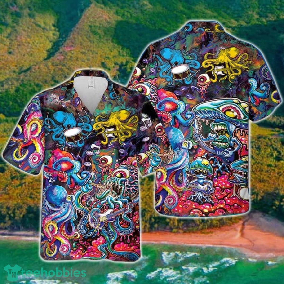Funny Octopus Hawaiian Shirt, Colorful Octopus Love Music Shirt Product Photo 1 Funny Octopus Hawaiian Shirt, Colorful Octopus Love Music Shirt Product Photo 1