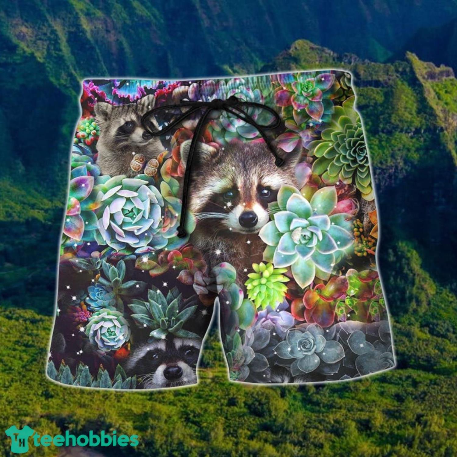 Funny Raccoon With Lotus Stone Hawaiian Shirt And Short For Men And Women Product Photo 2