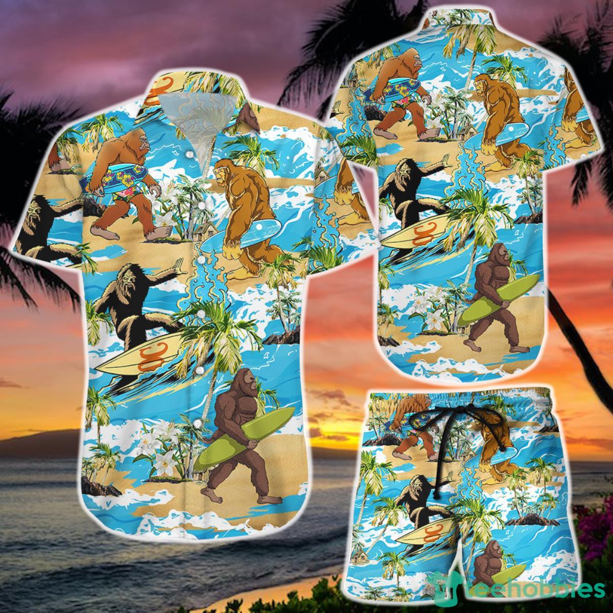 Funny Sasquatch Surfing Hawaii Shirt  and Short Surfing Novelty Gifts Product Photo 1
