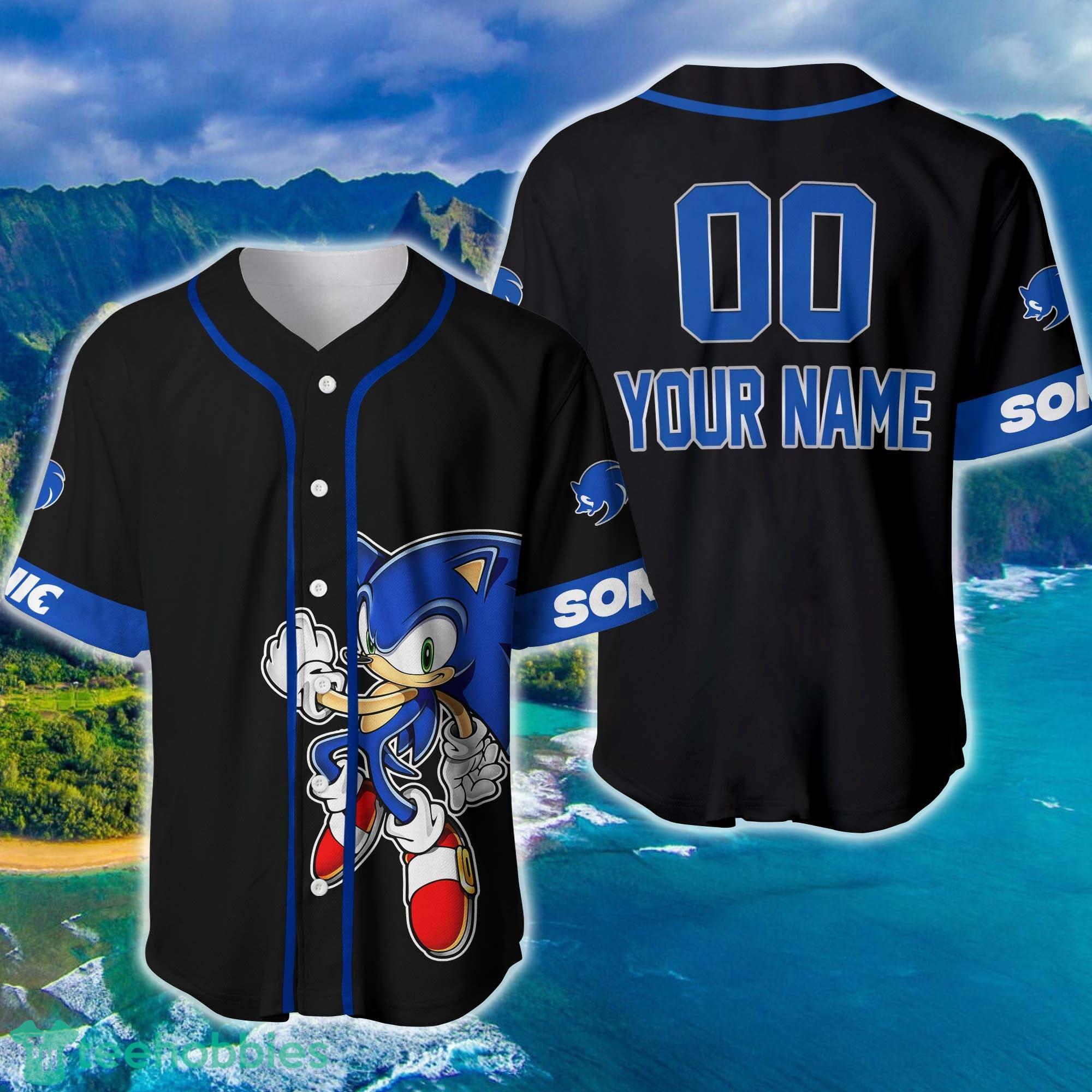 Giant Sonic Hedgehog Black Blue Baseball Jersey Product Photo 1