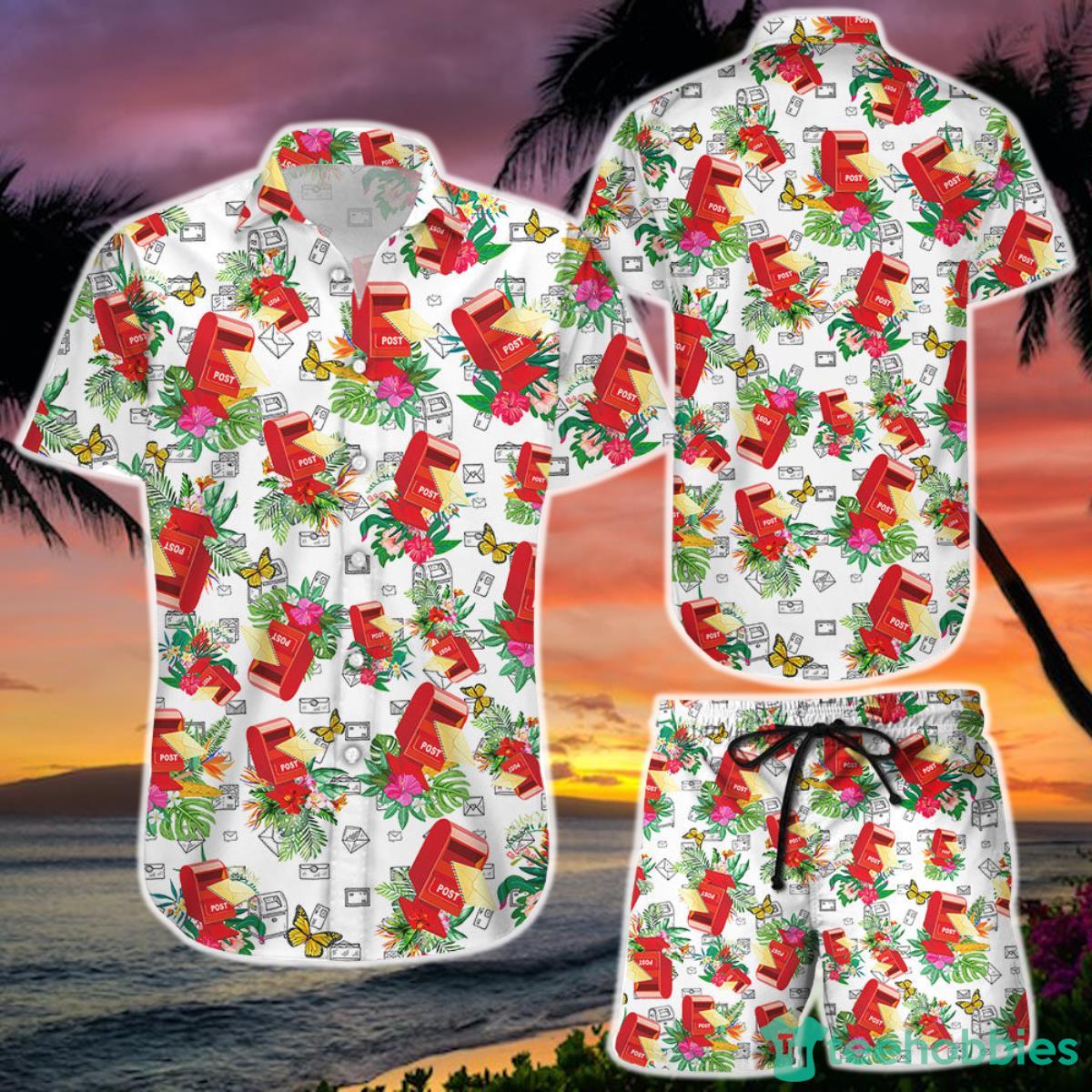 Green Leaves Hawaiian Shirt and Short Tropical Postal Worker Red Mail Box Hawaii Shirt Unique Product Photo 1