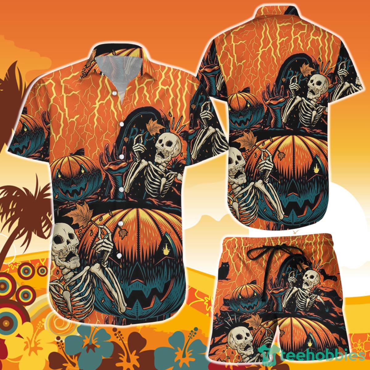 Halloween Skeleton Skull Headstone Pumpkin Hawaii Shirt and Short Halloween Gifts For Teens Product Photo 1