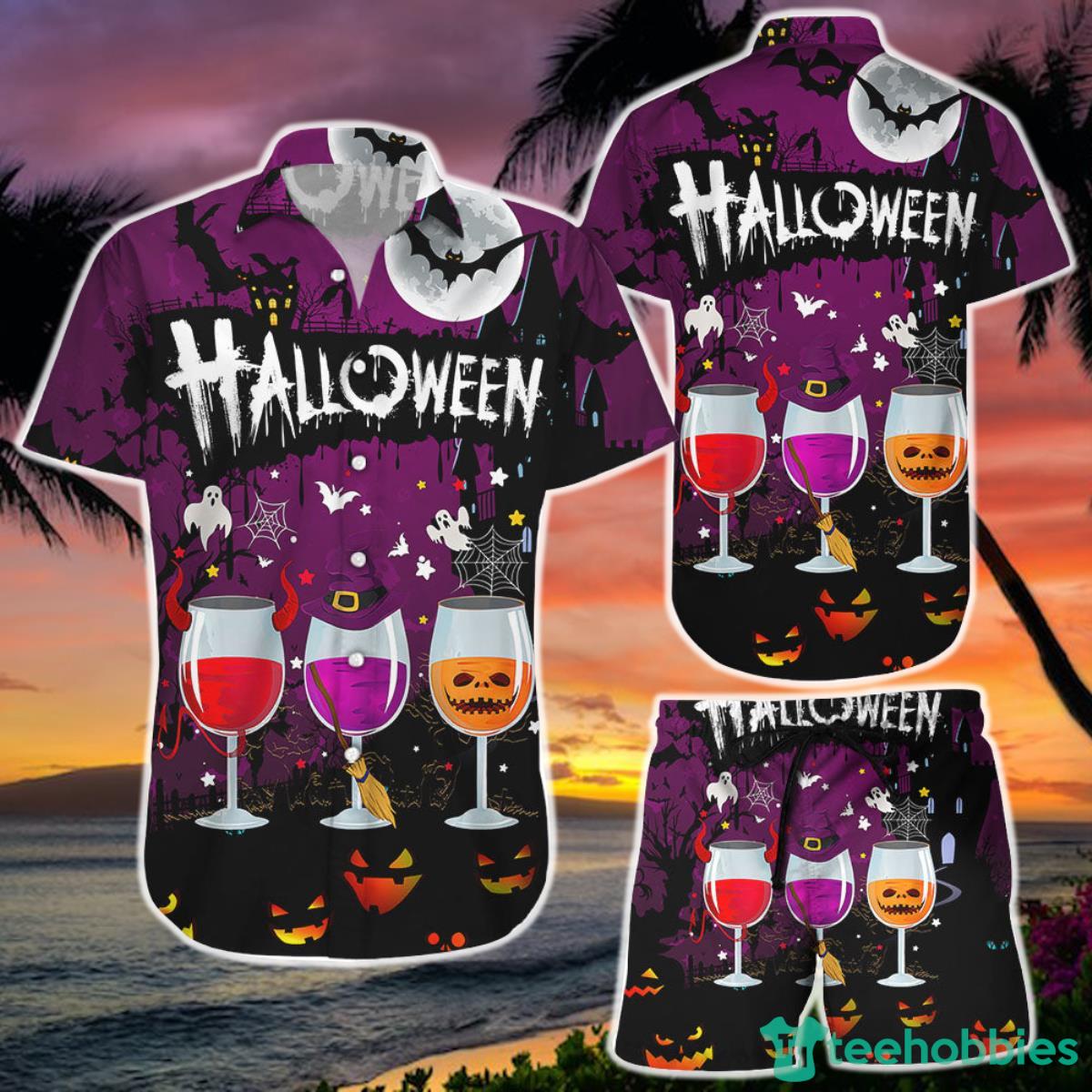 Halloween Wine Shirt Scary Wine Halloween Hawaiian Shirt and Short Spooky Gifts For Her Product Photo 1