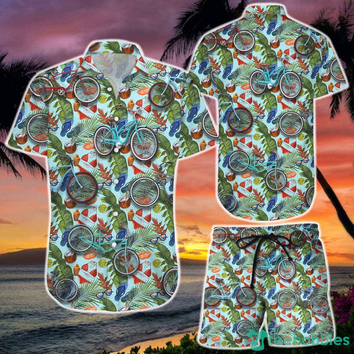 Hawaiian Bike Shirt and Short Tropical Bike Aloha Button Down Shirts Summer Holiday Gifts For Him Product Photo 1
