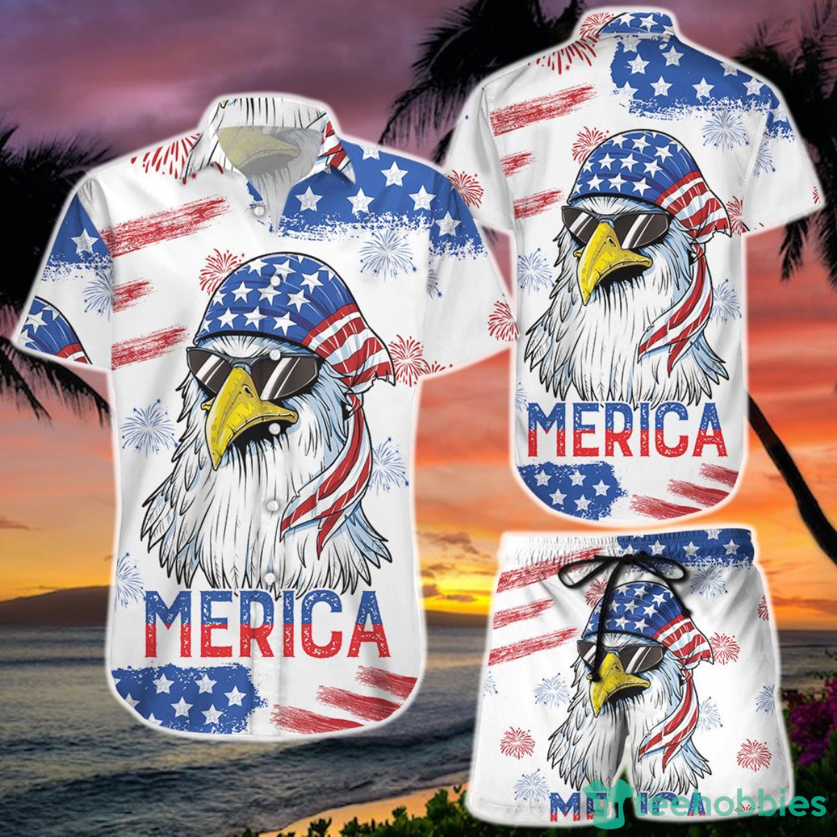Hawaiian Shirts and Short  Eagle American Flag Fireworks Independence Day Bald Eagle Gifts Product Photo 1
