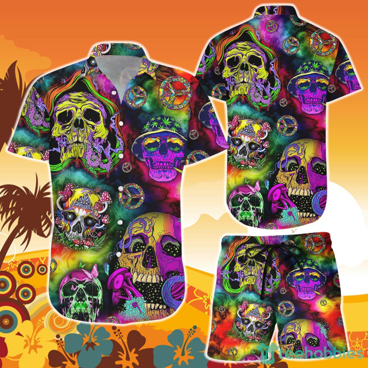 Hippie Skull Life Is Colorful Hawaii Shirt and Short Skull Related Gifts Product Photo 1