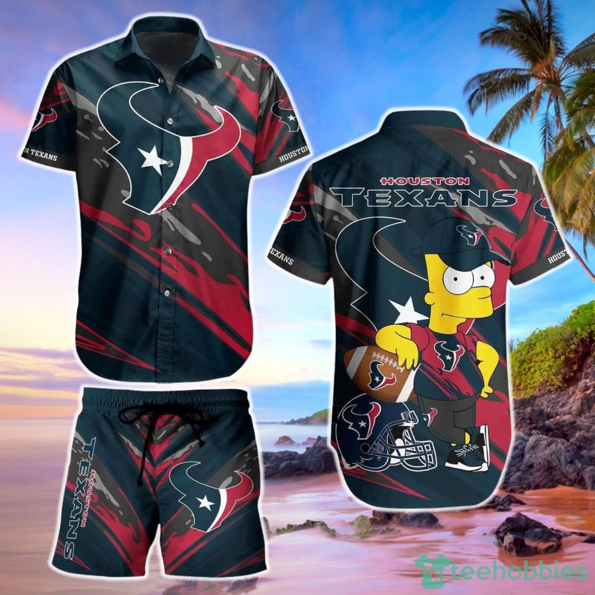 Houston Texans Football NFL Hawaiian Short Shirt Bart Simpson Summer Gift For Men Women Fans Product Photo 1