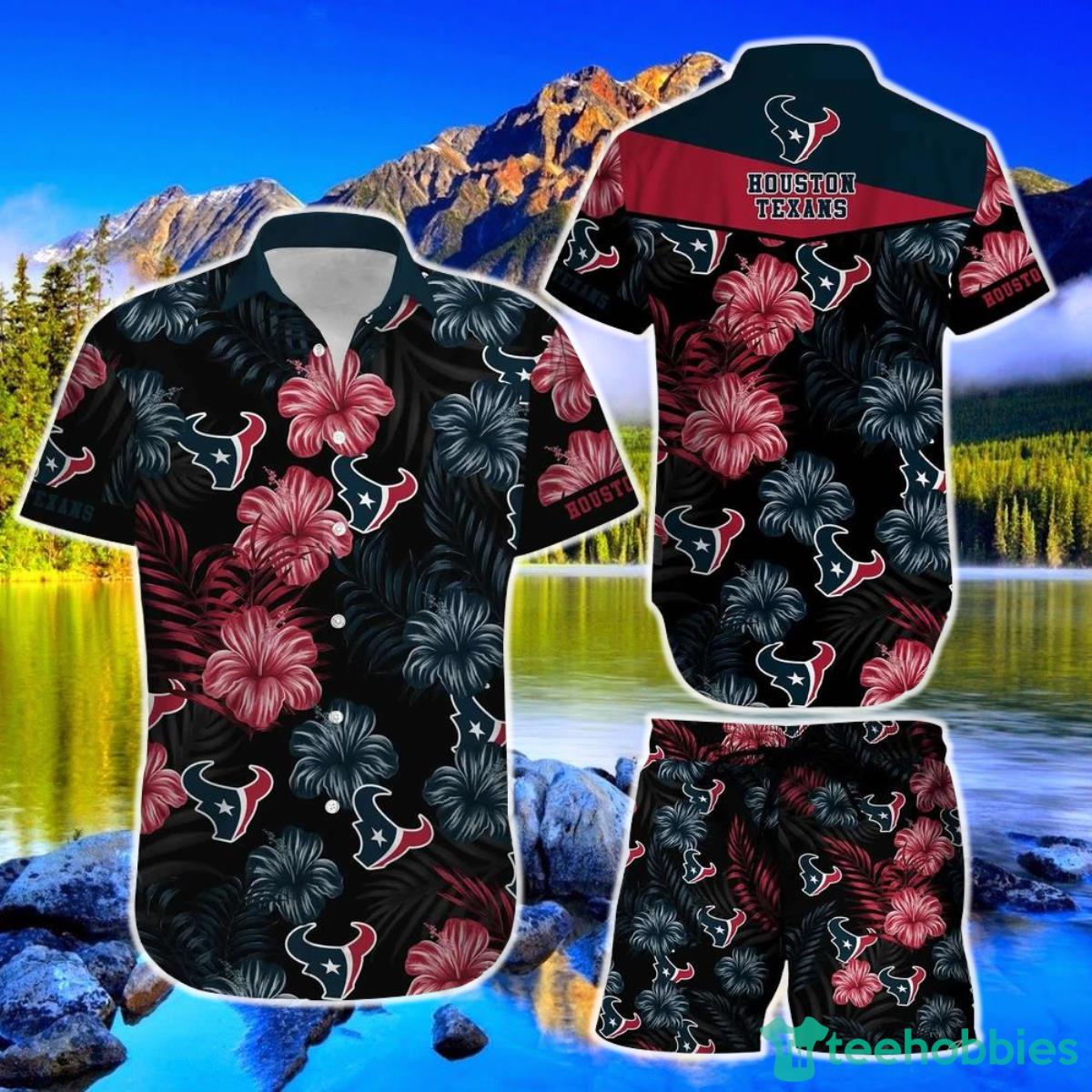 Houston Texans NFL Football Hawaiian Shirt Short Summer With Flower Graphic Retro Sunset Hawaii Product Photo 1