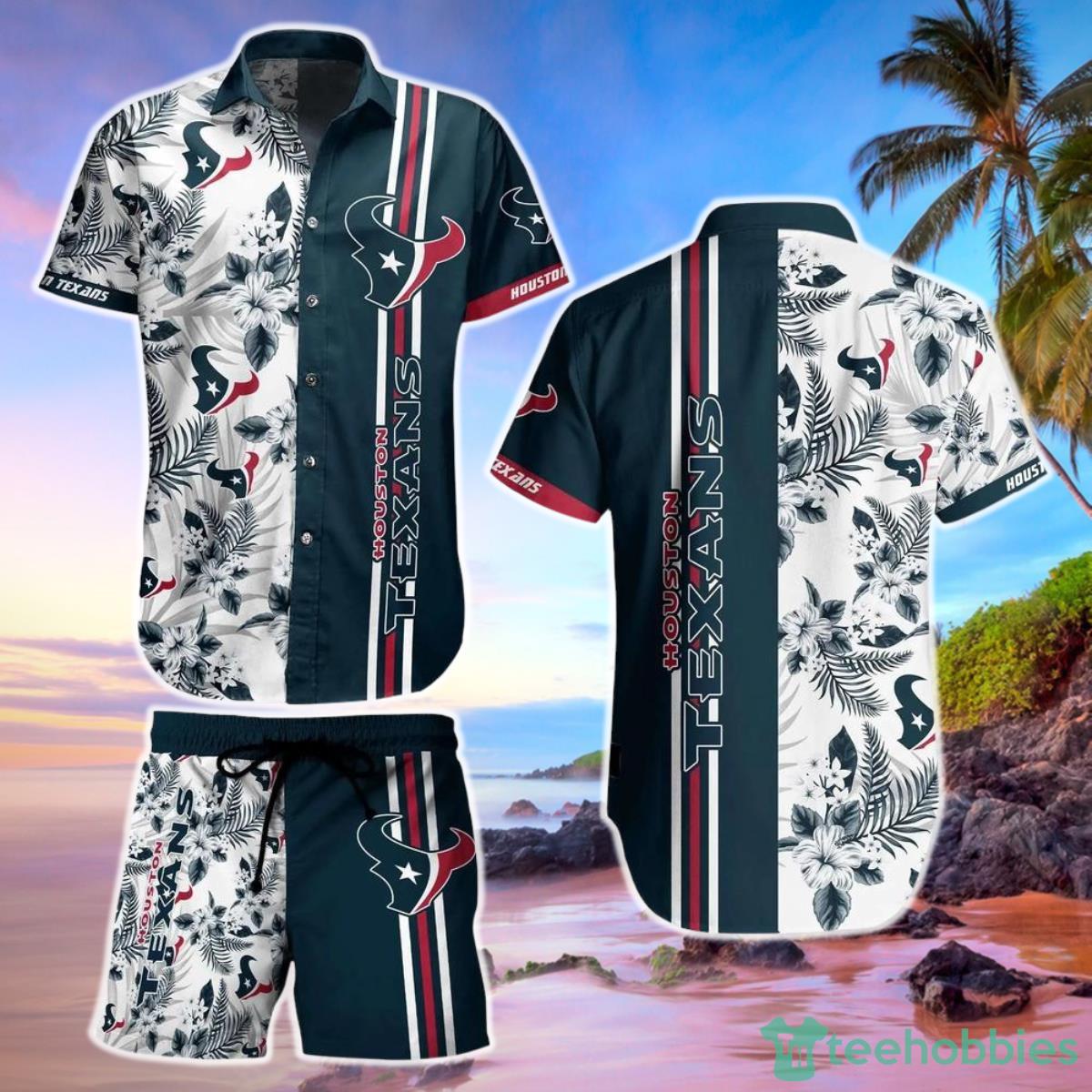 Houston Texans NFL Hawaiian Short Shirt Tropical Pattern Summer Product Photo 1