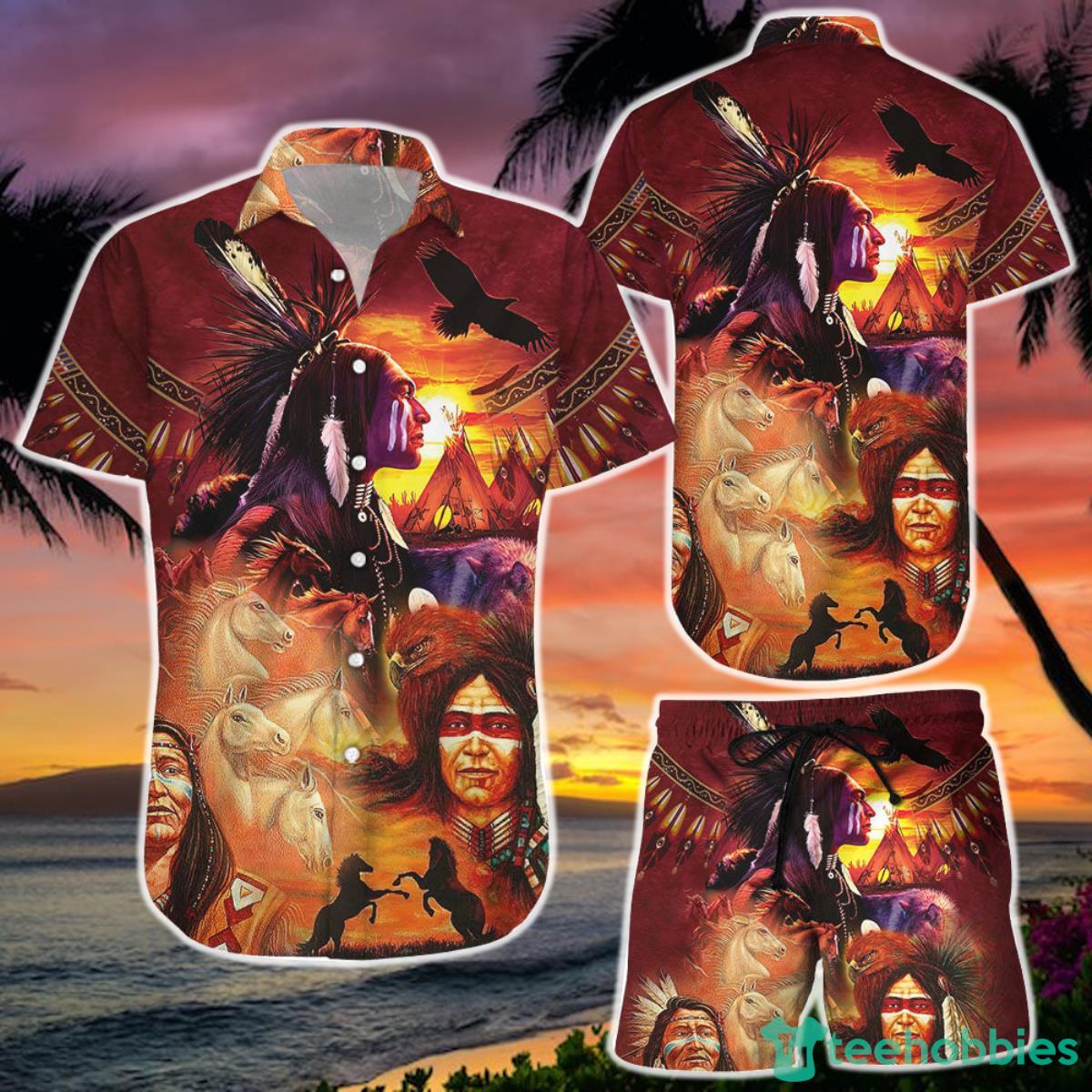 Indian Women With Horses At Sunset Hawaii Shirt and Short Native American Inspired Gifts Product Photo 1