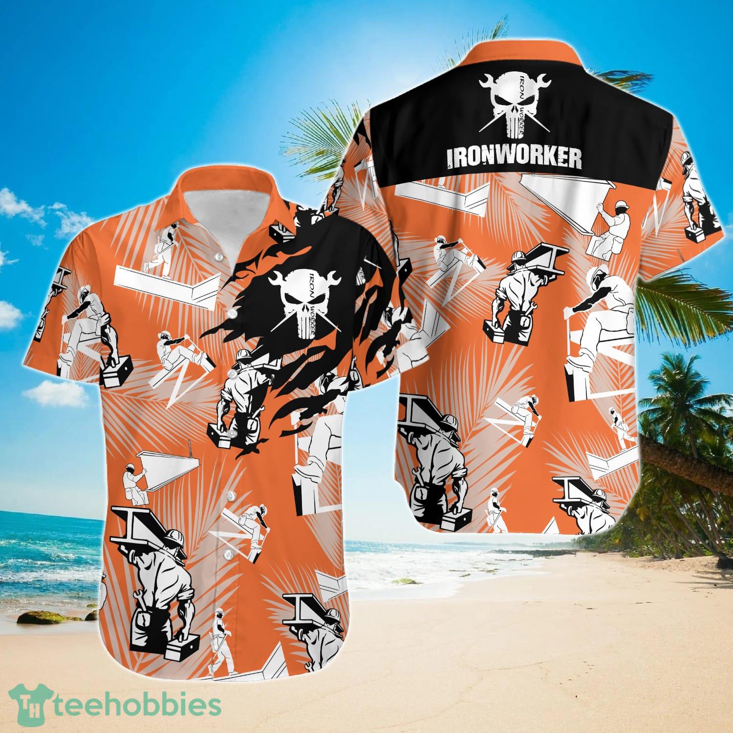 Ironworker Skull Orange Hawaiian Shirt Product Photo 1 Ironworker Skull Orange Hawaiian Shirt Product Photo 1