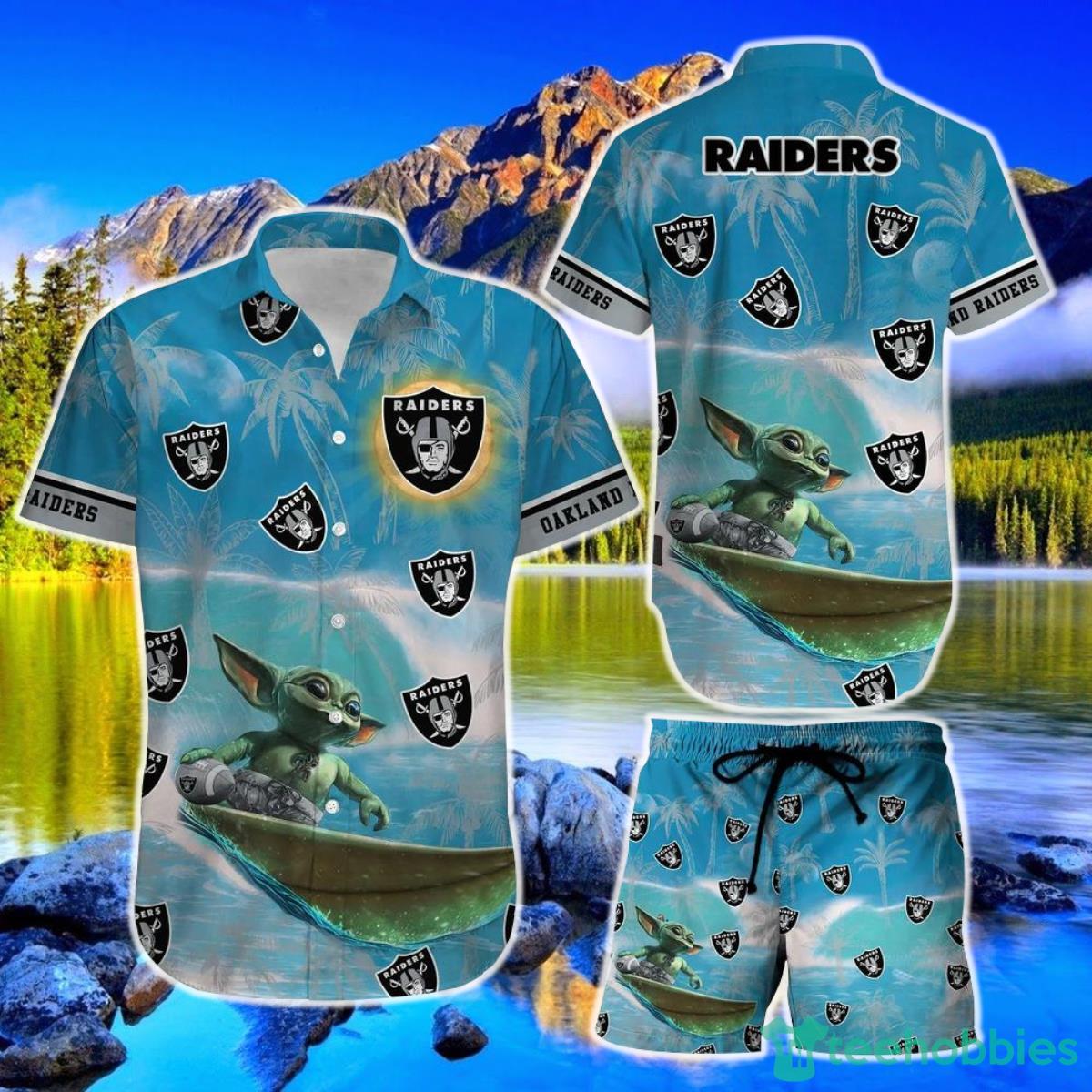 Las Vegas Raiders Footbal NFL Baby Yoda Hawaiian Shirt And Short Style Summer Product Photo 1