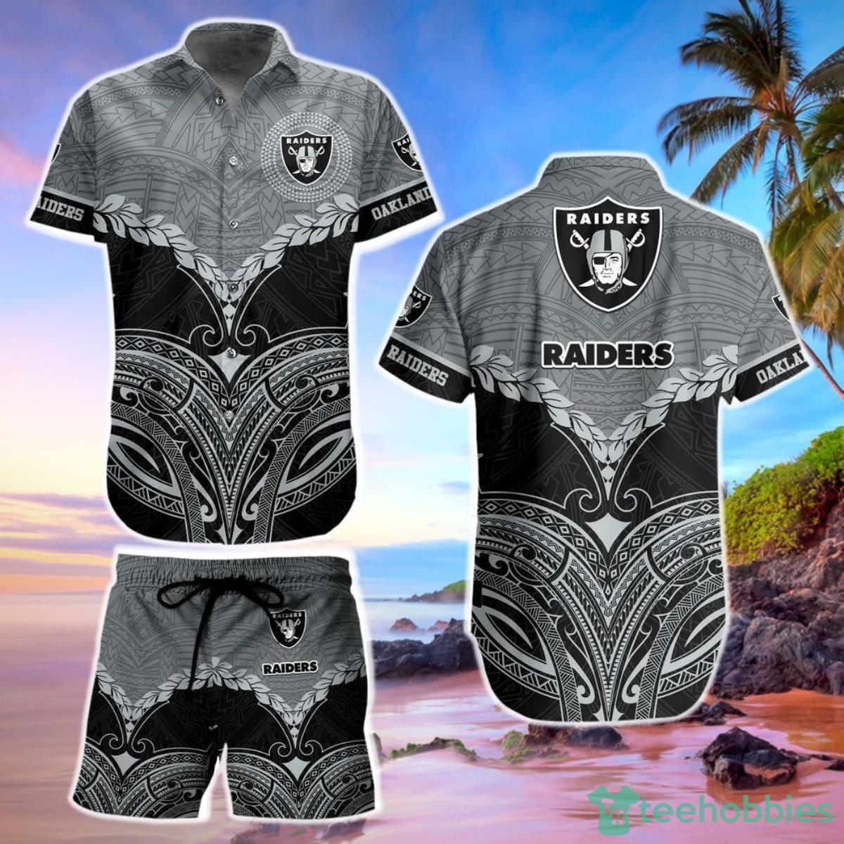 Las Vegas Raiders Football NFL Hawaiian Shirt and Short Polynesian Pattern New Summer Product Photo 1