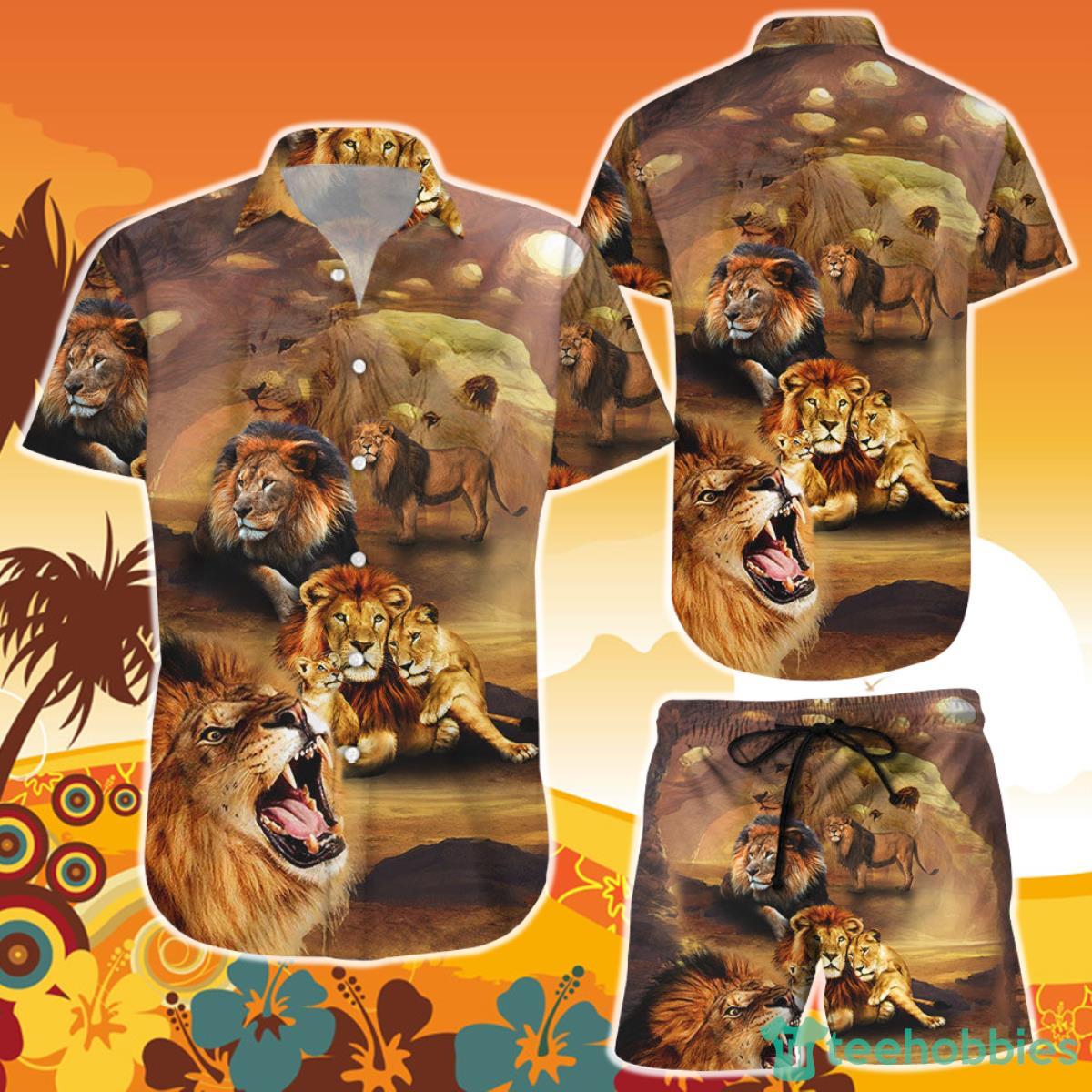 Lion Print Shirt Vintage Lion Family At Sunset HawaiianShirt and Short Gift For Lion Lovers Product Photo 1