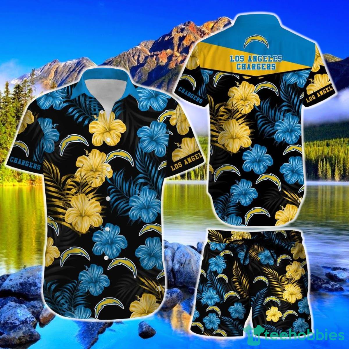 Los Angeles Chargers NFL Football Hawaiian Shirt Short Summer With Flower Graphic Retro Sunset Hawaii Product Photo 1