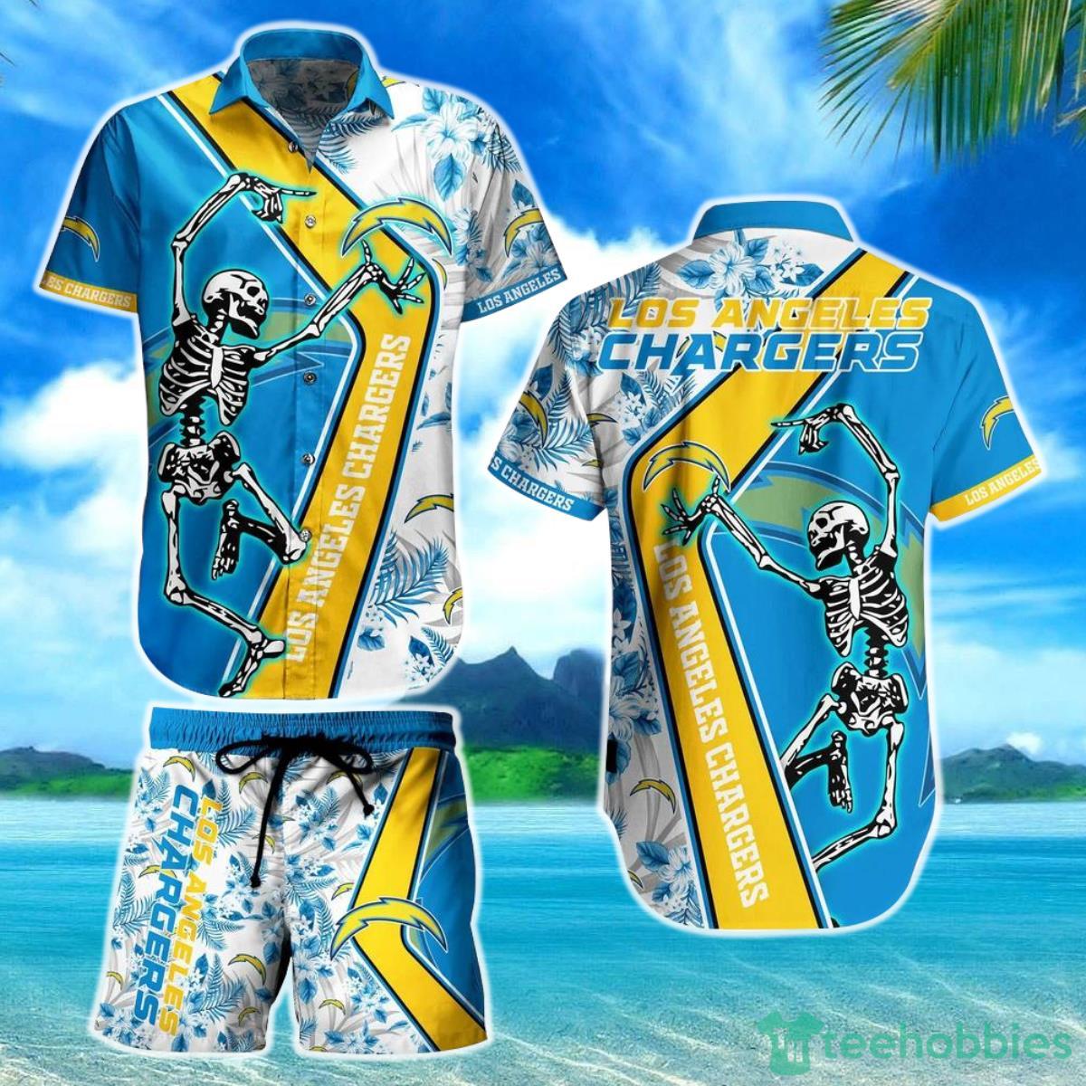 Los Angeles Chargers NFL Hawaiian Shirt And Short Sekeleton Design Hot Short Styles For Men Women Product Photo 1