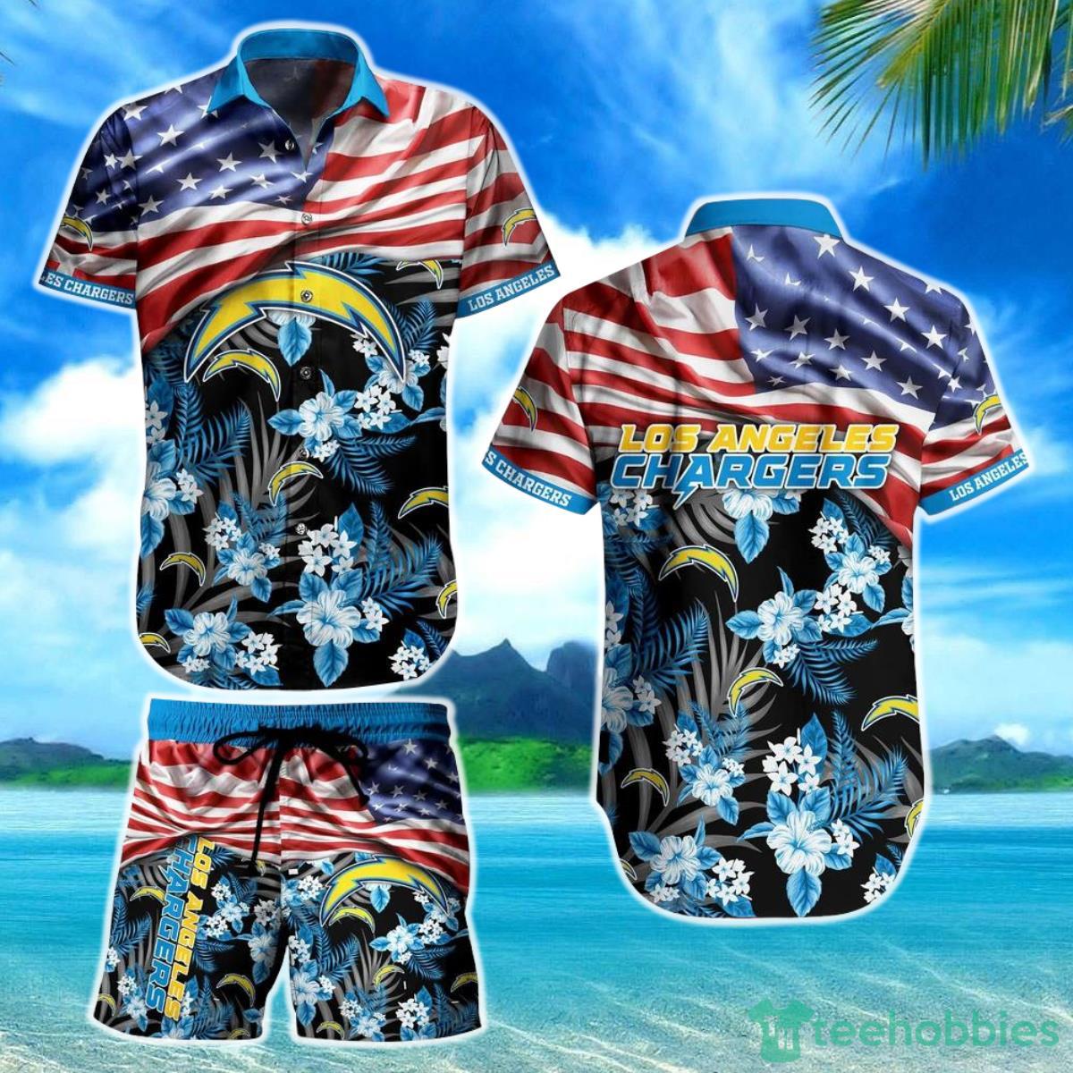 Los Angeles Chargers NFL Hawaiian Shirt Vintage US Flag Graphic Summer Gift For Men Women Product Photo 1